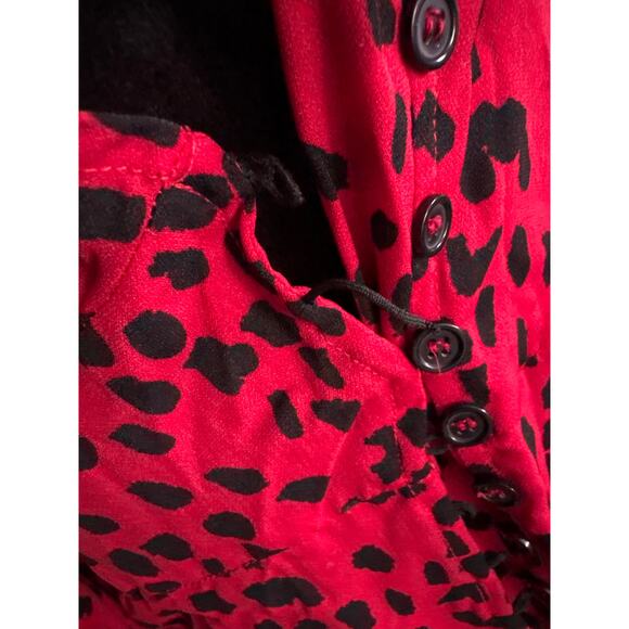 Women’s Small Caara Red Black Animal Print Midi Dress Long Sleeve - READ - Picture 9 of 9